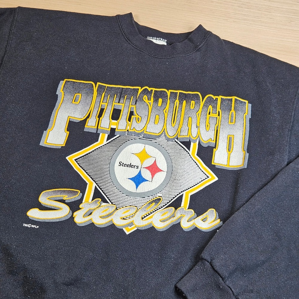 Vintage Pittsburgh Steelers NFL Graphic Pullover Sweatshirt Mens XL Tultex Black